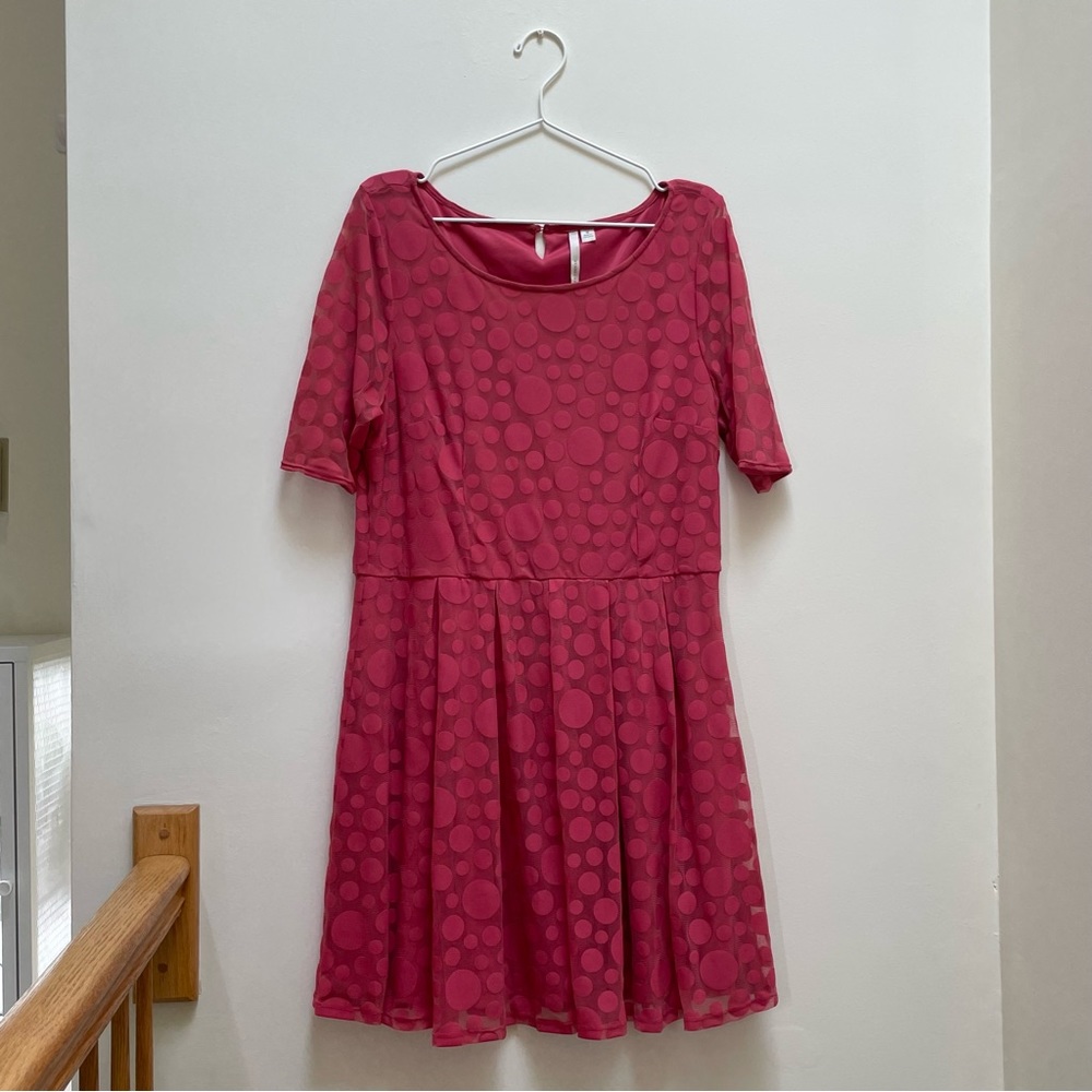 { LC Lauren Conrad Dress } Fit and Flare Mesh Pink Polkadot Dress